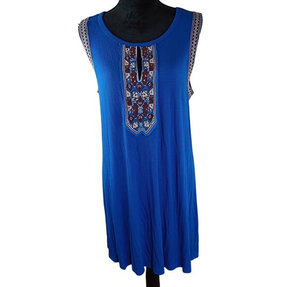 UMGEE Women's Midi Dress Large Cotton Polyester Blue Ribbed Embroidered - Picture 1 of 4